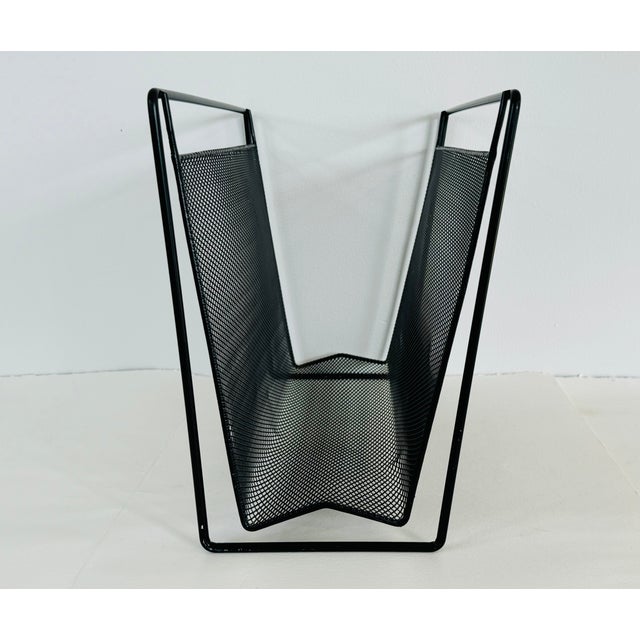 Modern Vintage 1980s Black Metal Mesh Magazine Rack For Sale - Image 3 of 4