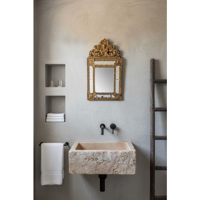 Antique French Embossed Brass Mirror with Crest, 1800s For Sale - Image 4 of 9