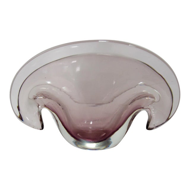 Vintage C1970's Italian Moretti Franco (Signed) Murano 2-Way Positioning, Clam Shell Burgundy Decorative Vessel For Sale