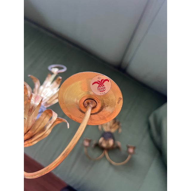 Vintage Toile Pineapple Candle Sconces - A Pair For Sale - Image 6 of 6