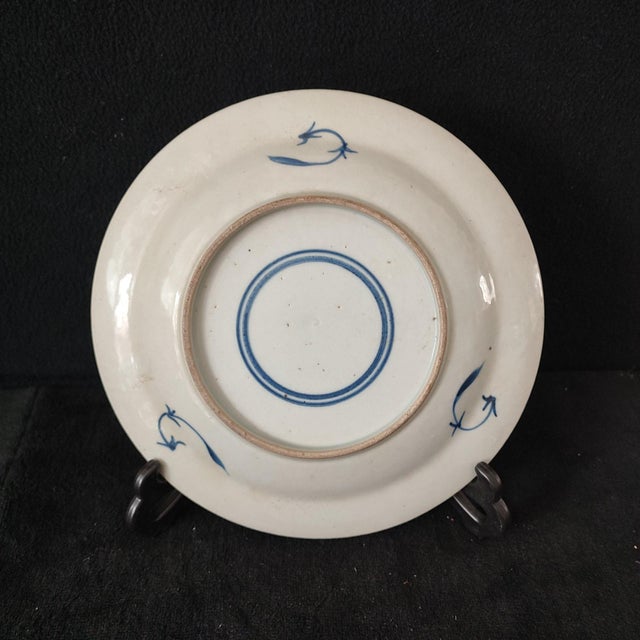 Art Deco Chinese Ceramic Plate,Blue and White Porcelain Plate Hand Painted Plum Blossoms Pattern For Sale - Image 3 of 11