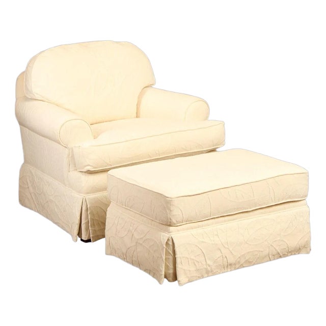 Ethan Allen Upholstered Lounge Chair and Ottoman For Sale