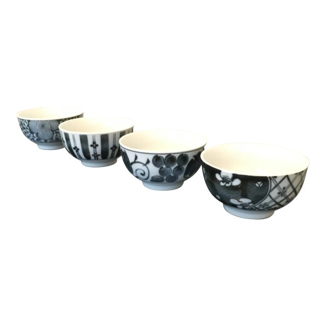 1970s Blue & White Japanese Rice Bowls- Set of 4 For Sale