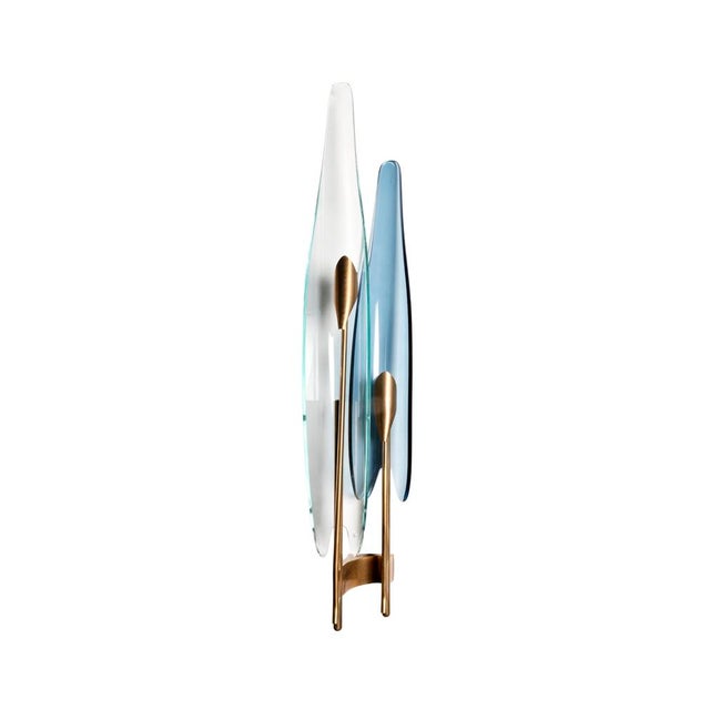 Model 1461 Dahlia Wall Lamps in Brass with Curved and Cut Crystal Diffusers by Max Ingrand for Fontana Arte, 1950, Set of...