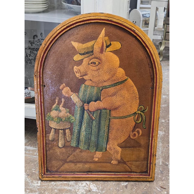 1980s Vintage Hand Painted Piggy Chef on Reclaimed Wood Panel For Sale - Image 5 of 6