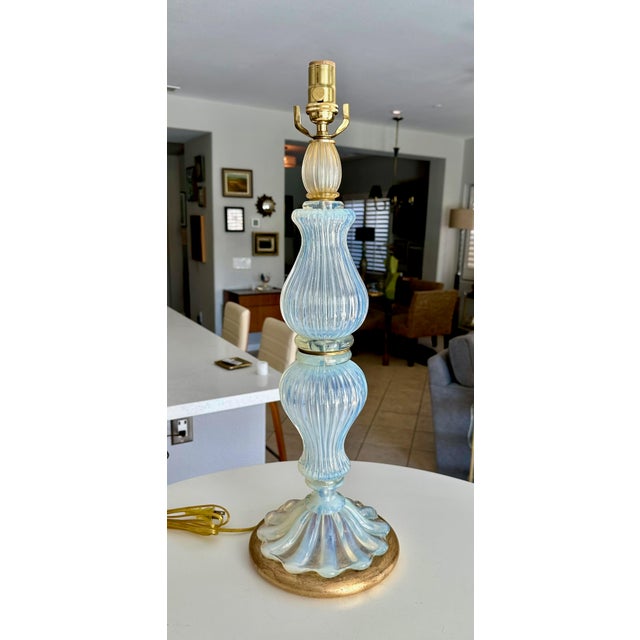 1950s Murano Italian Blue Opalescent Table Lamp For Sale - Image 5 of 16