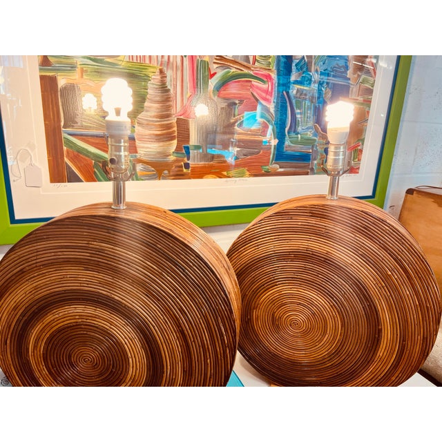 Brown Large Vintage Bohemian Hollywood Regency Pencil Reed Table Lamps in the Style of Gabriella Crespi - A Pair For Sale - Image 8 of 8