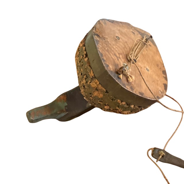Brown Early 20th Century American Folk Art Cork Duck Decoy With Original Attached Weight and Line For Sale - Image 8 of 9