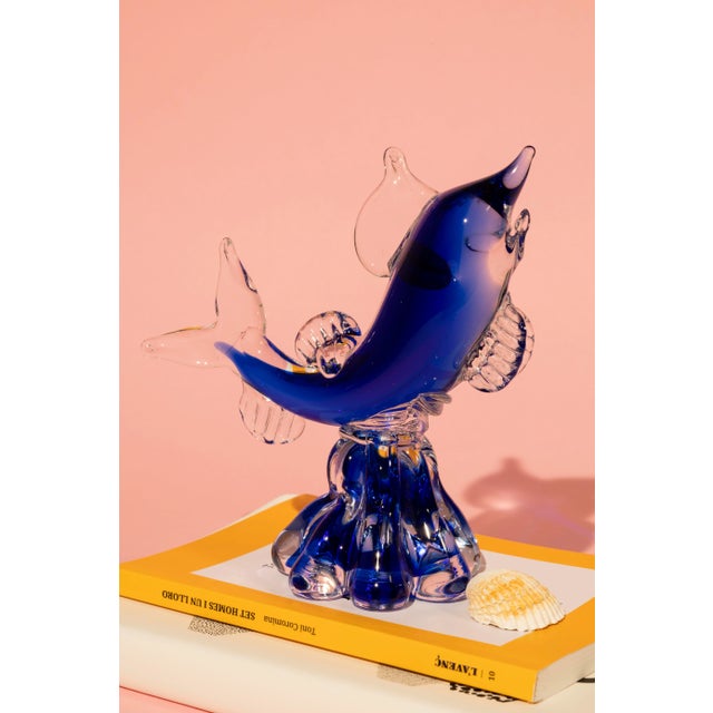 Mid-Century Modern Vintage Portuguese Decorative Dolphin Figurine, Attributed to Cristais Bonora For Sale - Image 3 of 10