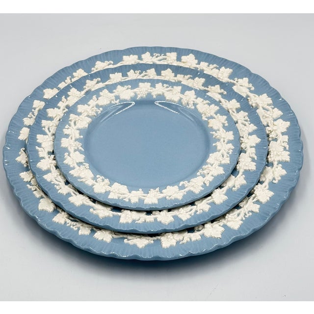 WEDGWOOD - 3pc set vintage Embossed Queen's Ware ceramic plates - signed on the back (green printed back stamp circa...