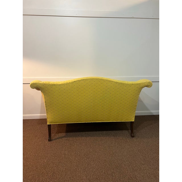 Early 20th Century Chippendale Style Camel Back Mahogany Footed Loveseat Sofa Newly Upholstered For Sale - Image 9 of 12