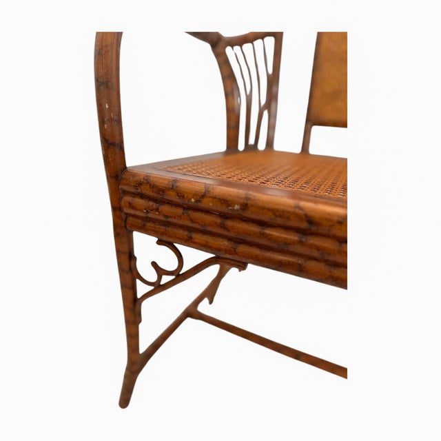 Wood Vintage Tortoiseshell Faux Bamboo & Cane Loveseat Bench For Sale - Image 7 of 8