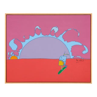 Peter Max, Sunset Sail, Original Painting on Canvas, Signed, 25x31 In. Framed, 1971 For Sale