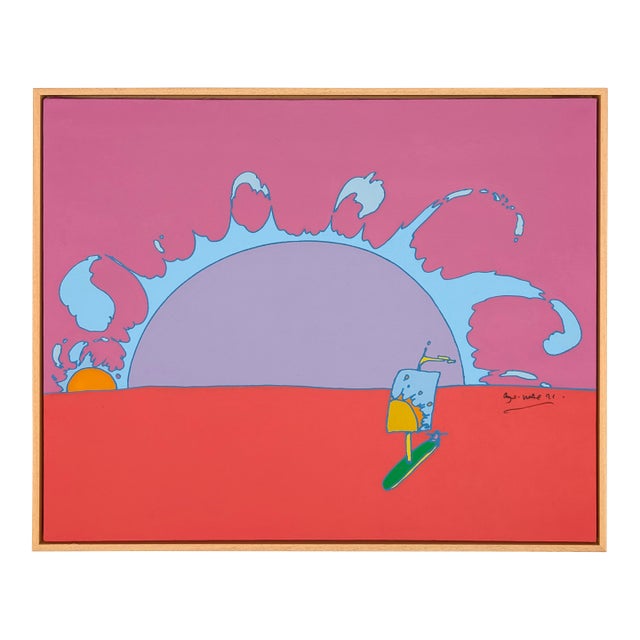Peter Max, Sunset Sail, Original Painting on Canvas, Signed, 25x31 In. Framed, 1971 For Sale