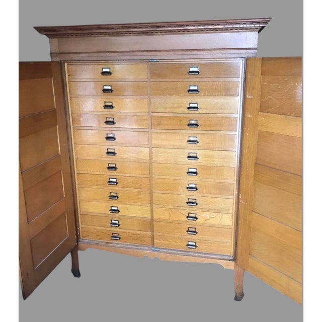 American Vintage Antique Oak 24 Drawer Lawyers File Cabinet Apothecary Cupboard For Sale - Image 3 of 12