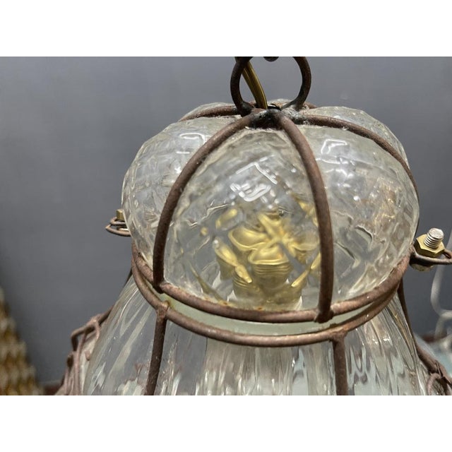 1960s Wrought Iron Murano Glass Light Pendant, 1960s For Sale - Image 5 of 9