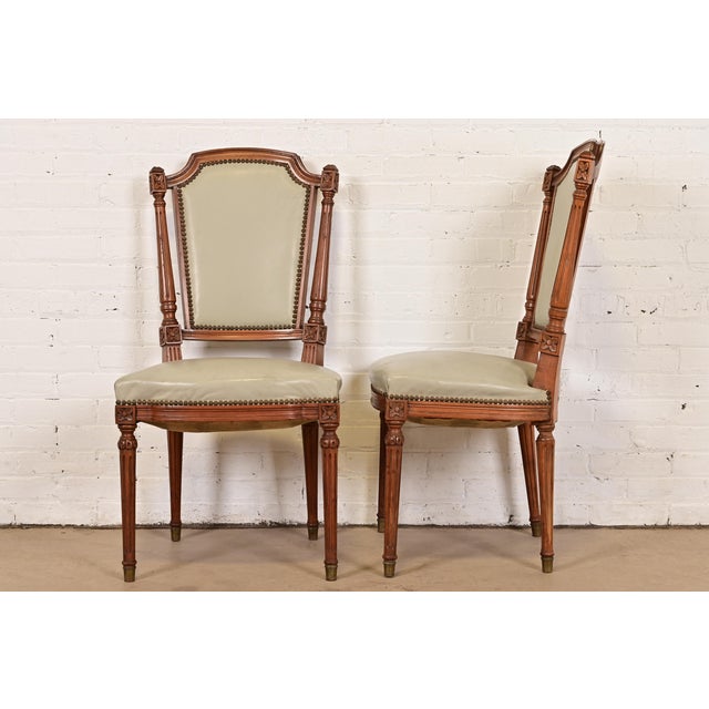 Baker Furniture Style French Regency Louis XVI Carved Walnut Side Chairs or Dining Chairs, Pair For Sale - Image 11 of 13