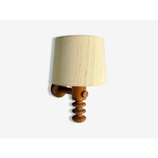 Uno & Osten Kristiansson Uno Kristiansson, Swedish Modern, Pine, Fabric, Wall Sconce, Sweden, 1970s For Sale - Image 4 of 8