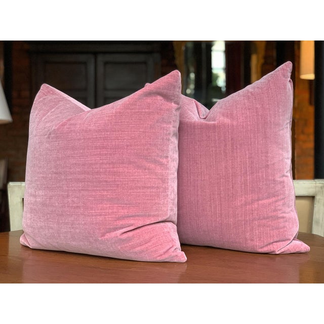 Contemporary Custom Mauve Pink Velvet Mohair Pillows - A Pair For Sale - Image 3 of 7
