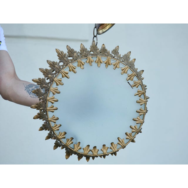 Mid 20th Century Spanish Gilt Metal Crown Chandelier with Elongated Leaves, US Wired For Sale - Image 9 of 12