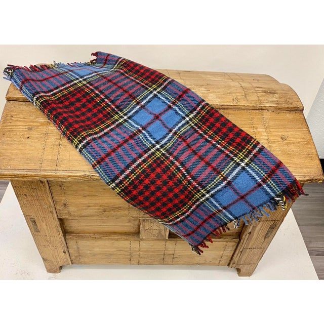Blue Merino Lambswool Knee Rug / Blanket in a Colorful Blue Plaid Pattern- Made in England For Sale - Image 8 of 11