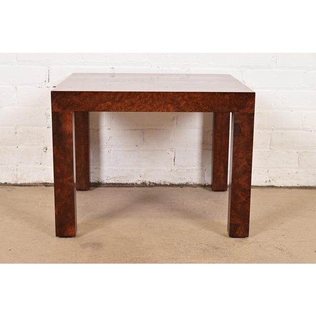 Calvin Furniture Paul Evans for Directional Mid-Century Modern Burl Wood Parsons Side Table, 1960s For Sale - Image 4 of 10