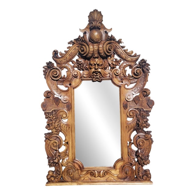 Large 19th Century Mirror in Carved Wood, Italy For Sale
