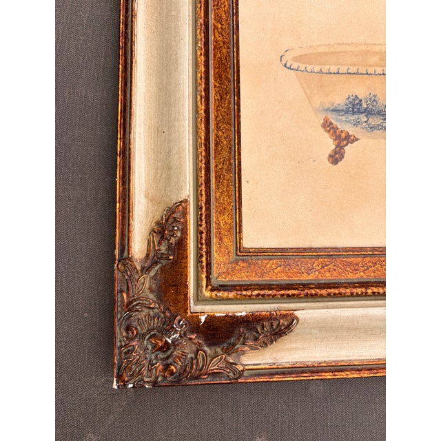 Pair of Vintage Consuelo Gamboa Bath Display Framed Canvas Prints in Ornate Antiqued Gold Frames| French Country Bathroom Wall Art For Sale In Louisville - Image 6 of 12