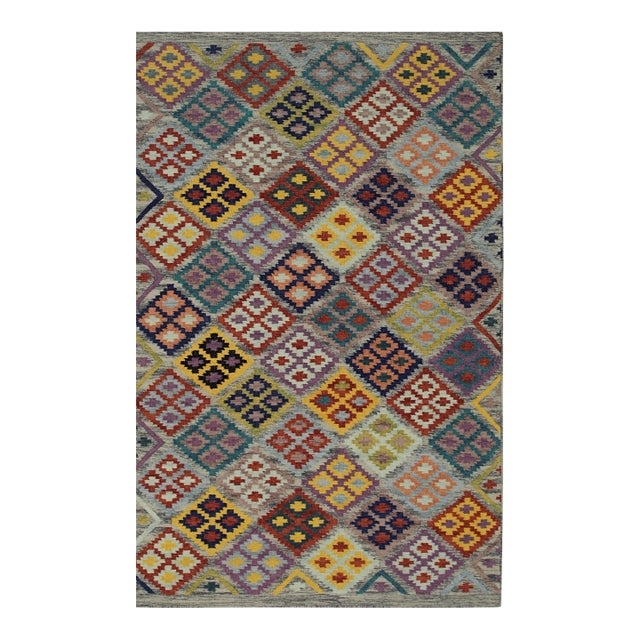 5x8 Nadia Kilim Multicolor Geometric Modern Flatweave Wool Carpet Rug For Sale