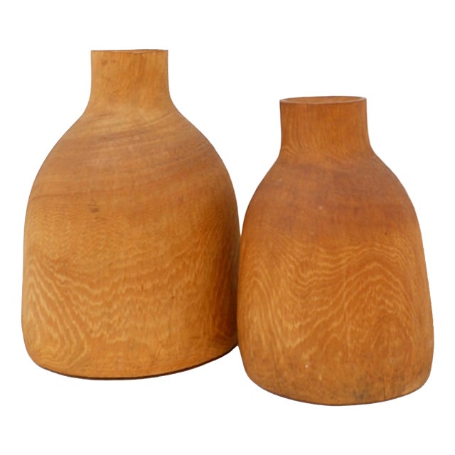 Vintage Decorative Vases in Paulownia Wood, Set of 2 For Sale