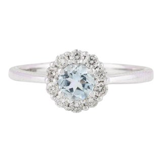 Significant Aquamarine Halo Diamond Ring Size 7 For Sale