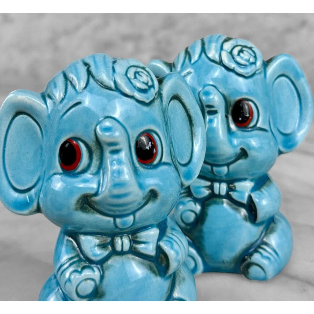 Vintage Japan Porcelain Blue Elephant Salt & Pepper Shakers - a Pair For Sale - Image 6 of 9