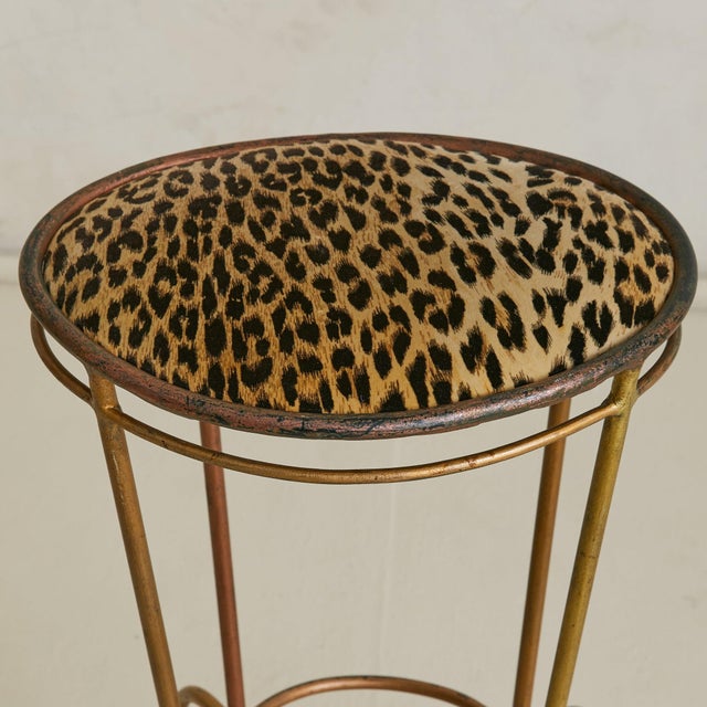 Metal Vintage Custom Italian Metal Bar Stool with Leopard Upholstery - 2 Available For Sale - Image 7 of 18
