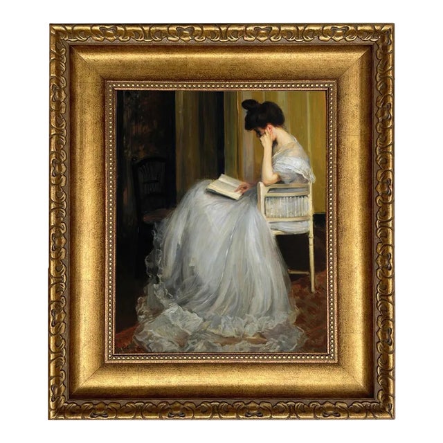 Woman Reading Framed 11x14" Oil Painting Print on Canvas For Sale