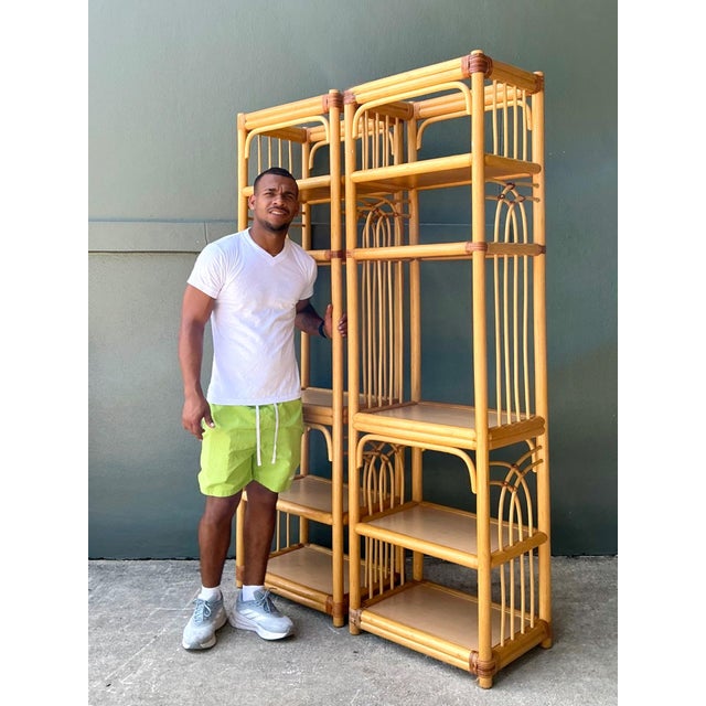 Tan Vintage Rattan Etagere Shelves - A Pair For Sale - Image 8 of 15