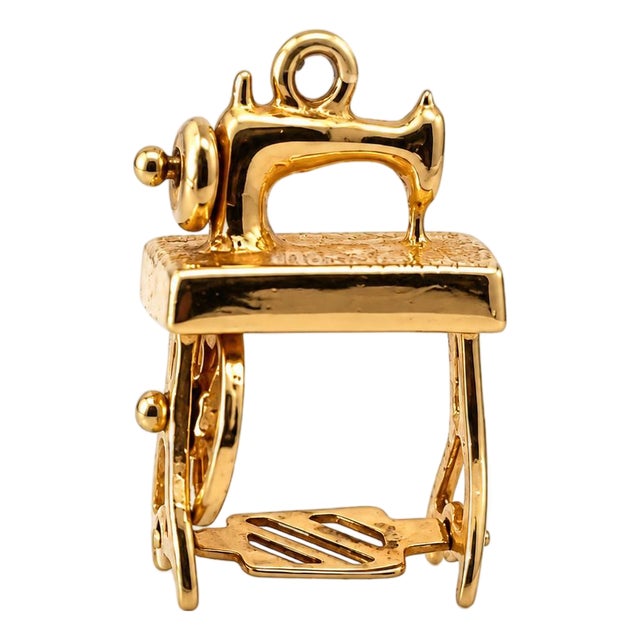 Vintage 14k Yellow Gold Sewing Machine Charm/Pendant For Sale