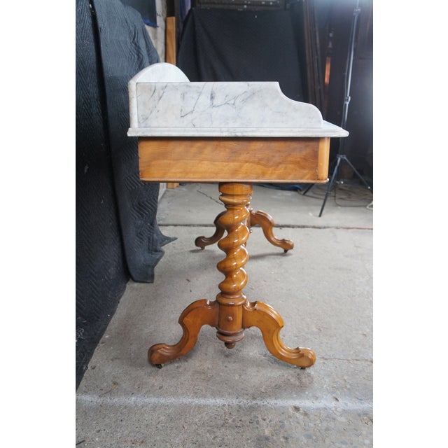 Antique Victorian Walnut Marble Washstand Dry Sink Drybar Parlor Stand 48" For Sale - Image 9 of 16