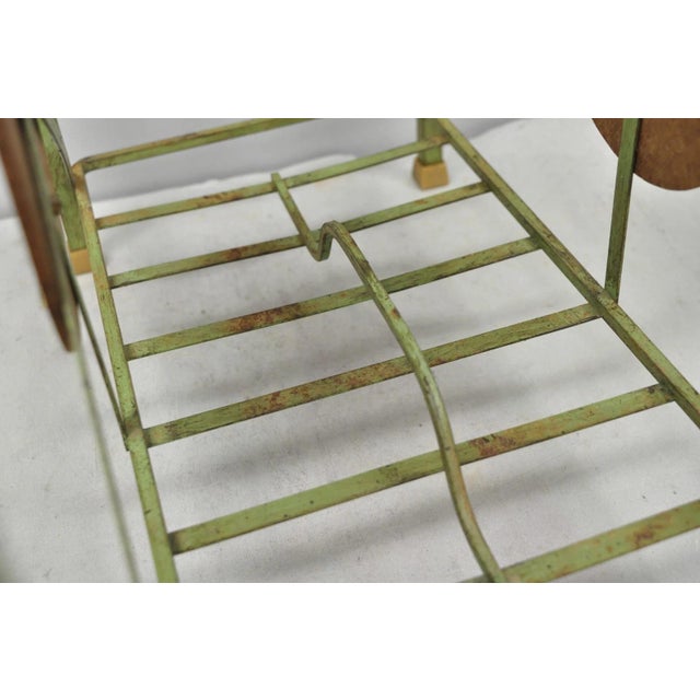 Vintage Italian Neoclassical Green Wrought Iron Book Magazine Rack W/ Shield For Sale - Image 11 of 15