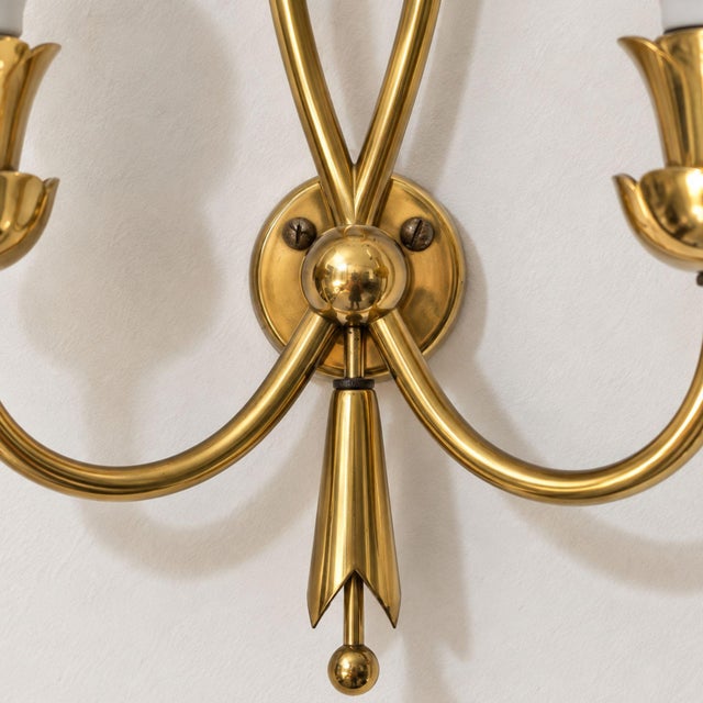 Metal 1940s Mid-Century Modern Brass Wall Lights by Angelo Lelii for Arredoluce - Pair For Sale - Image 7 of 8