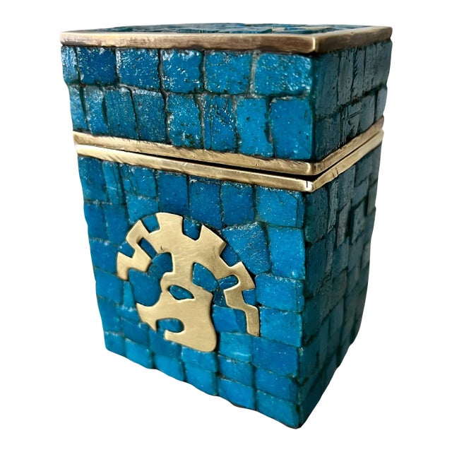 Handwrought Mid-Century Modern Mexican Mosaic and Brass Box by Salvador Teran For Sale