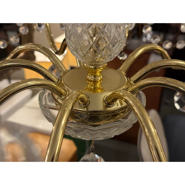 Vintage Brass + Crystal Chandelier For Sale - Image 9 of 14