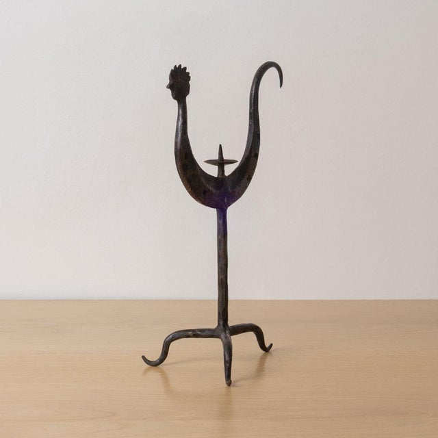 1950s French Iron Rooster Candlestick For Sale - Image 4 of 13