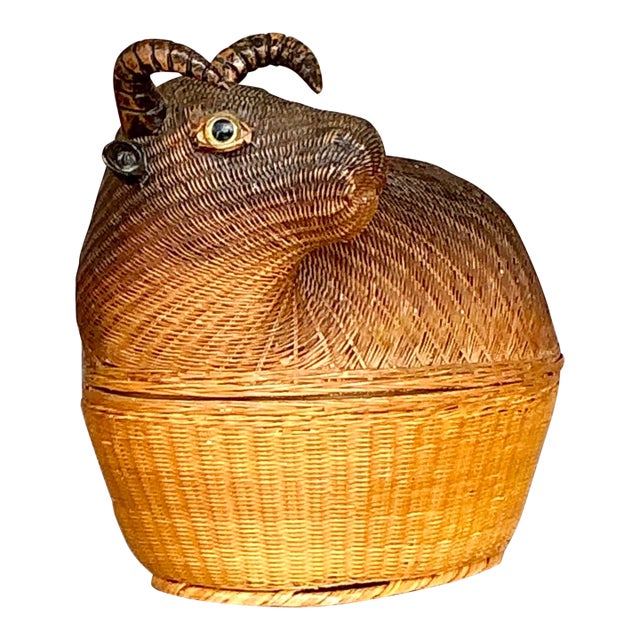 Vintage Boho Shanghai Weave Ram Basket For Sale