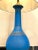Vintage Mid 20th Century Blue Glass Lamp With Hand Painted Gold Detail For Sale In Little Rock - Image 6 of 8