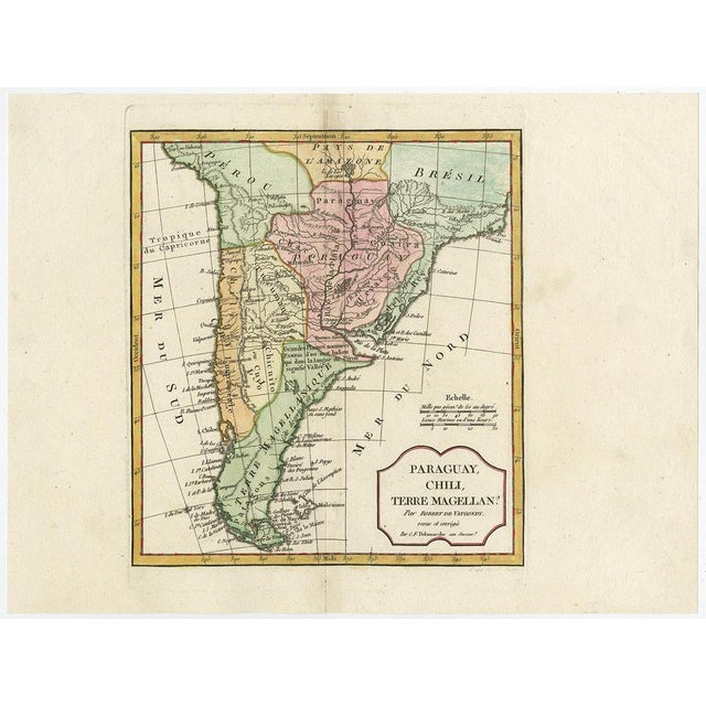 : Antique map titled 'Paraguay, Chili, Terre Magellan?' Decorative map of the southern part of South America by Robert de...
