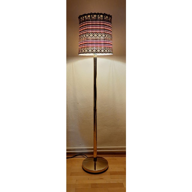Vintage Brass Floor Lamp with Fabric Shade, 1980s For Sale - Image 4 of 10