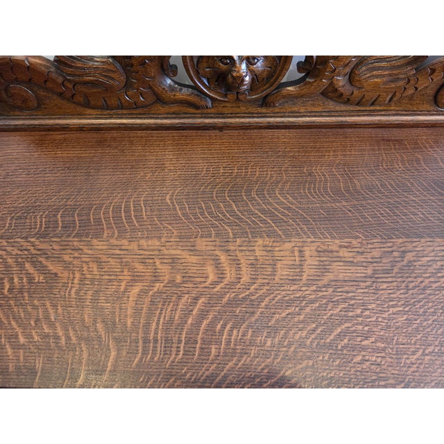 Late 19th Century Antique 1880 Carved Lion Desk Solid Quater Sawn Oak Renaissance Revival Spanish Revival For Sale - Image 5 of 14
