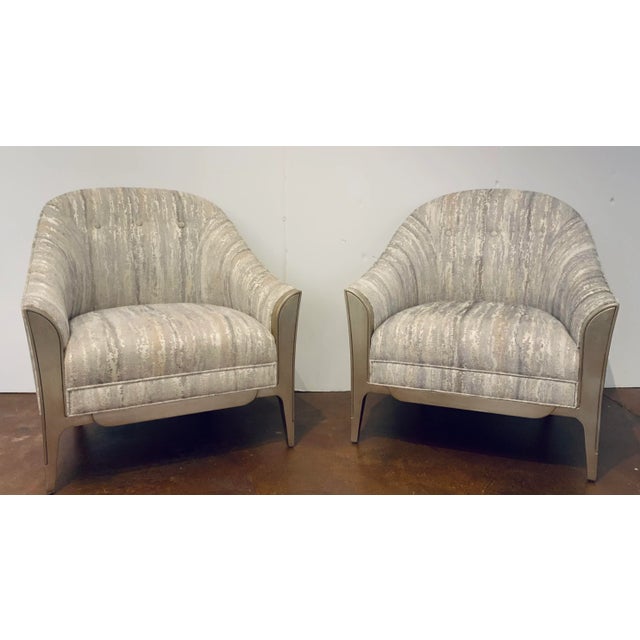 Currey & Co. Abstract Modern Gray and Taupe Emmitt Lounge Chairs Pair For Sale In Atlanta - Image 6 of 6