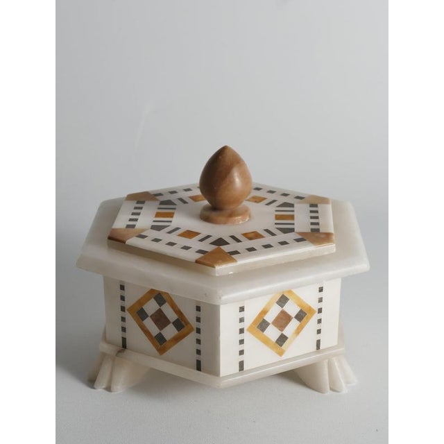 Italian Pietra Dura and Alabaster Inlay Hexagonal Box For Sale - Image 17 of 18