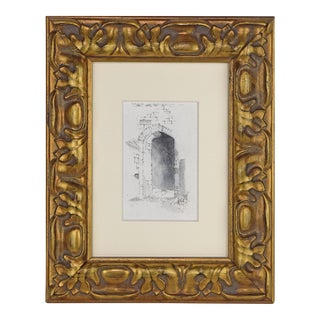 Diminutive Antique English Graphite Drawing of an Arched Entryway C.1900 For Sale